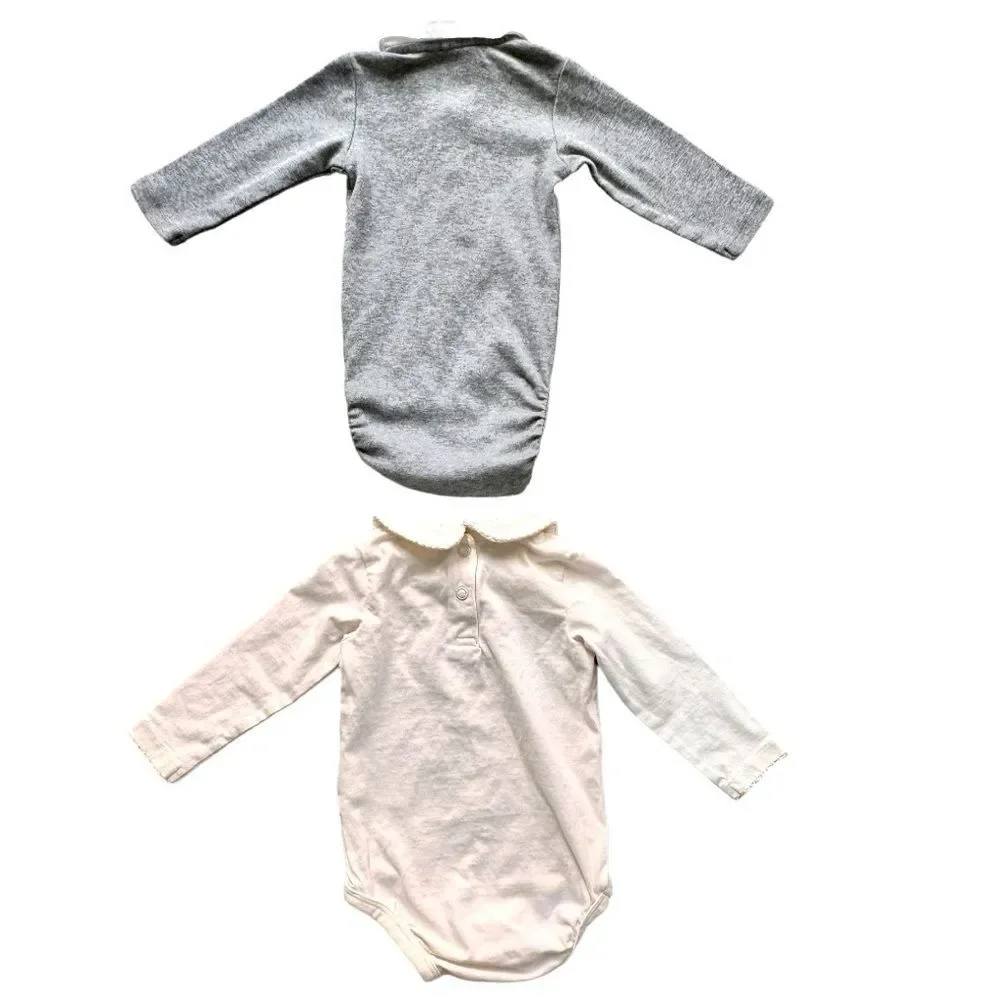 H&M Set of 2 Long Sleeve Peter Pan Collar Cotton Onesies. 1-2 & 2-4 Months.